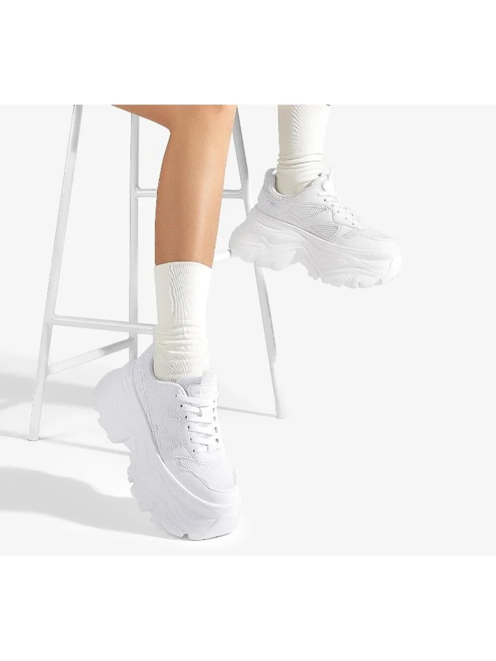 Women's White Rhinestone Breathable Chunky Lightweight Running Fashion Sneakers